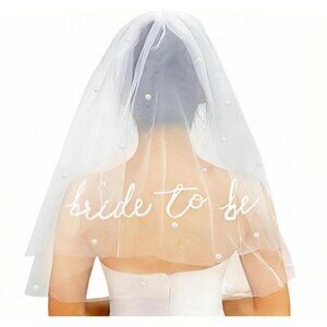 🆕Women White Bridal Veil with Pearls 2 Tier Short Wedding Veil Bride to Be Gift